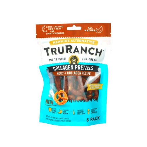 TRURANCH Collagen Pretzels, Bully, Healthy Joint Support Dog Treat, Rawhide Alternative, Skin & Coat Health, 1 Bag, 8 Count