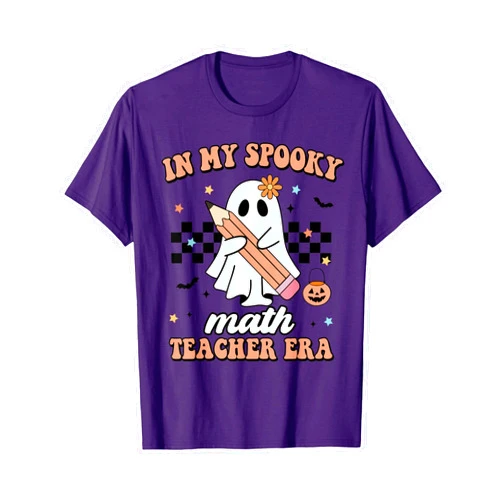 Retro Halloween Spooky Teacher Groovy Ghost NP in My Spooky Math Teacher Era Groovy Retro Halloween Costume T-Shirt for Men Women