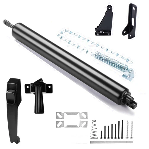 MaxxGeek Black Screen and Storm Door Closer Kit, All in ONE, Closer for Heavy Storm Doors | Screen and Storm Door Push Button Latch Set | Storm Door Protector Chain and Spring, MGPneumatic002