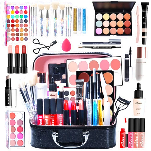 Pure Vie All-in-One Holiday Gift Makeup Set Cosmetic Essential Starter Bundle Include Eyeshadow Palette Lipstick Concealer Blush Mascara Foundation Face Powder - Makeup Kit for Women Full Kit