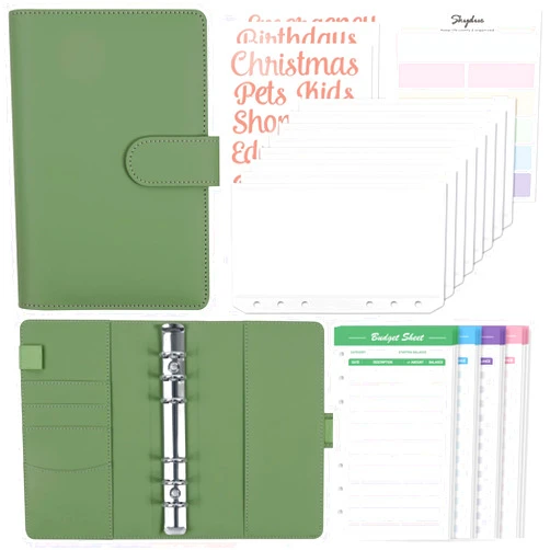 SKYDUE Budget Binder with 8pcs Zipper Envelopes,Money Organizer for Cash with 12pcs Expense Sheets & 24 Rose Gold Sticky Labels