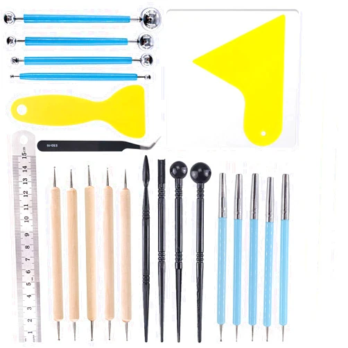 Rustark 24 pcs Pottery Tools Polymer Modeling Clay Sculpting Tools Set Dotting Pen, Silicone Tips, Ball Stylus, Pottery Ceramic Clay Indentation for Clay Ceramic Sculpture, Cake Fondant Decoration
