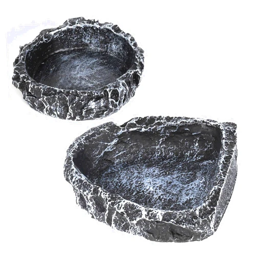 Hygger zoo Reptile Water Dish Food Bowl for Bearded Dragon Tank Accessories, Reptile Rock Feeder for Tank 2 Pack Corner Resin Terrarium Bowl for Leopard Gecko Hermit Crab Tortoise Snake, Black