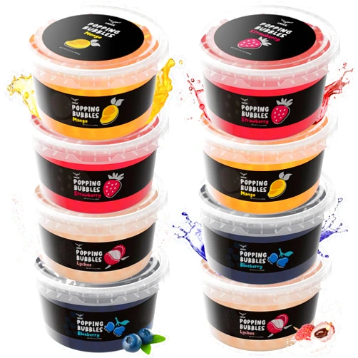 LOCCA Popping Boba Pearls Variety Boba Popping Pearls Kit (Mango,Blueberry,Lychee,Strawberry Boba) Viral Tik Tok Products Booba Strawberry Popping Bubbles Bursting Balls Tiktok Trend Items (8 x 17oz)