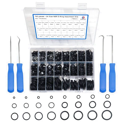 Boeray 740pc Universal O Rings Assortment in 24 Sizes with 4pc Tools | Rubber O Rings Kit for Faucet Plumbing Automotive Repair | Nitrile Rubber Oring Kit