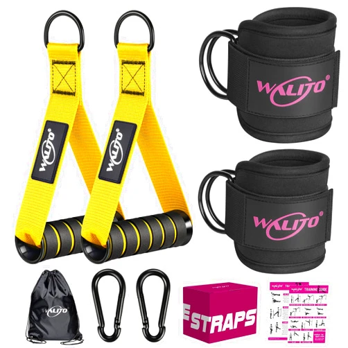 WALITO Exercise Handles and Gym Ankle Straps, Replacement Cable Machine Attachments for Home Gym Equipment, Pulley System, Pilates, Resistance Bands, Strength Trainer