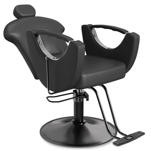Baasha Comfortable Reclining Hair Salon Chair, All-Purpose All Black Styling Chair with Removable Headrest, 360° Swivel, Weight Capacity 330 lbs