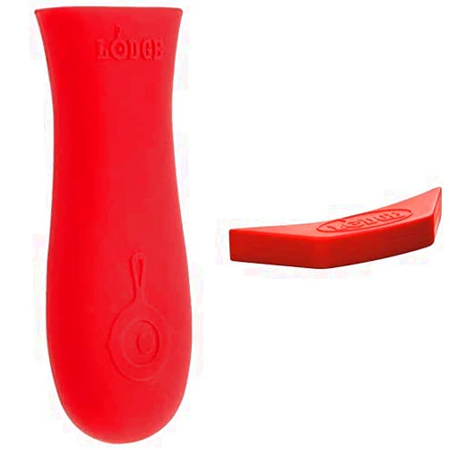 Lodge Silicone Hot Handle Holder - Red Heat Protecting Silicone Handle for Lodge Cast Iron Skillets with Keyhole Handle & ASAHH41 Silicone Assist Handle Holder, Red