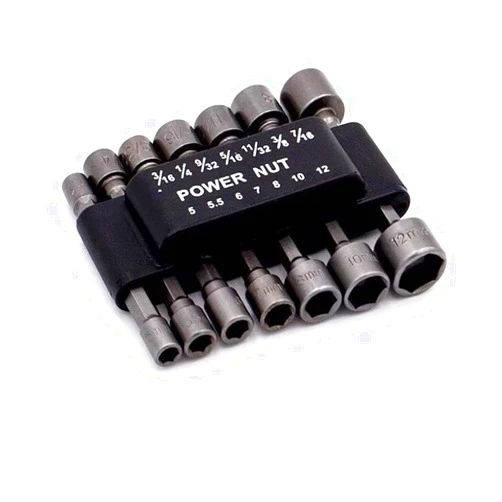 FLZOSPER 14pcs Power Nuts Driver Drill Bit Tools Set SAE and Metric Socket Wrench Screw 3/16~7/16,5~12mm Driver Hex Keys