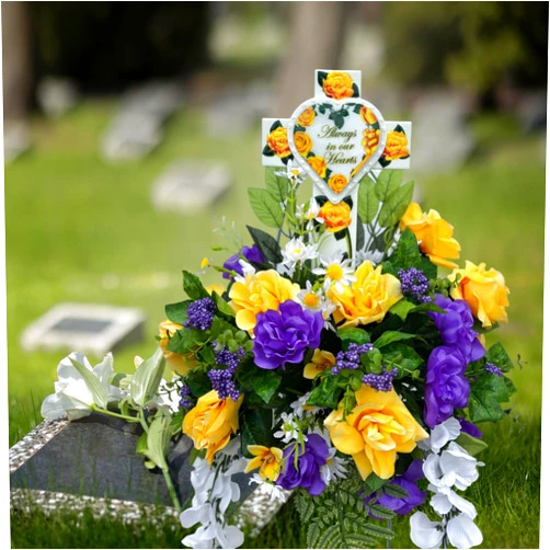 FireGlo By Renosky Fire Glo Glow-in-the-Dark Memorial Cross - Always in our Hearts (Yellow)