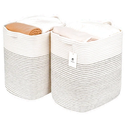 Laughbird Hampers for Bins Large Blanket Basket,Storage Basket Rectangle Woven Baskets for Storage, Nursery Cotton Rope Basket Living Room, Toy Basket For Organizing, With Handle Dirty Clothes Basket