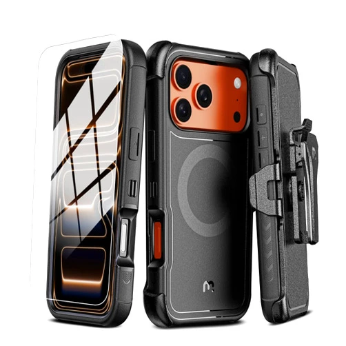 M MYBAT PRO For iPhone 17 Pro Max Case with Belt Clip Holster, Maverick Series 17 Pro Max Case[Compatible with Magsafe]w/Screen Protector,Anti-Drop,with 360°Rotating Kickstand,Heavy Duty Protection