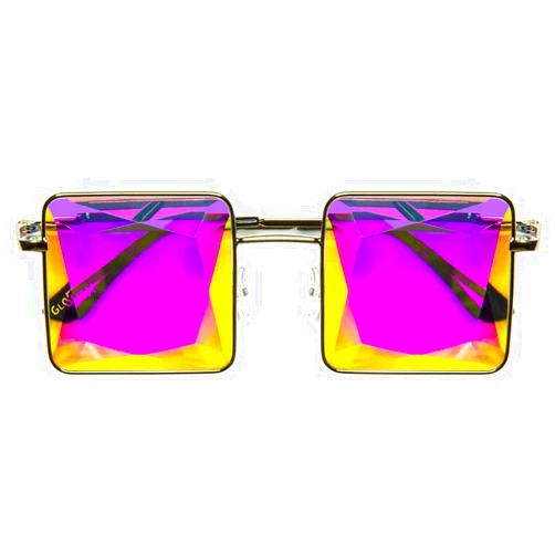 GloFX Square Kaleidoscope Glasses - Metal Frame - MC Squared Rainbow Light Diffraction EDM Festival Rave Prism Glasses
