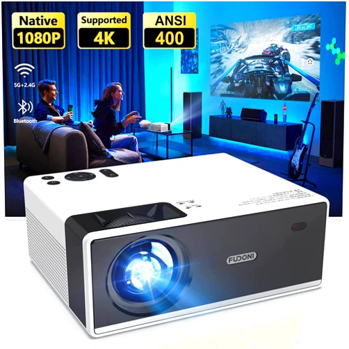 FUDONI Projector with WiFi and Bluetooth, Outdoor Portable 4K Support Projector 18000L HD 1080P Max 300