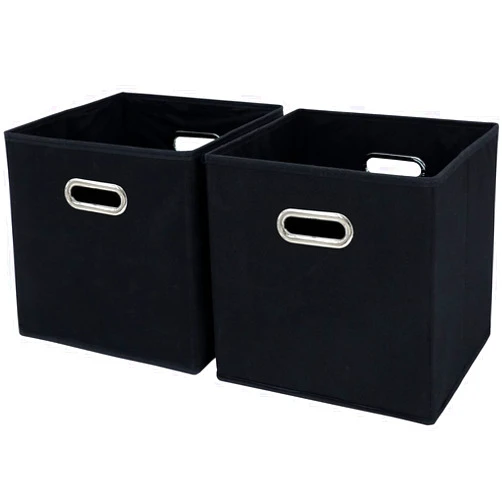 SEVENDOME Black Fabric Storage Bins Cube ,11x11x11 Fabric Cubby Organizer Baskets with Handle, Foldable Basket for Closet or Collapsible Storage Box Set of 2 (Black )