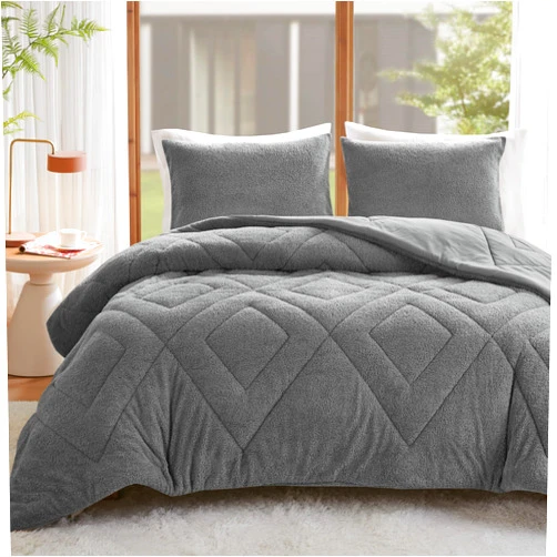 Comfort Spaces Queen Comforter Set Reversible Feather-Soft Plush Comforters for Queen Size Bed, All Season Diamond Quilted Microfiber Comforters Queen Size Bedding Set, Full/Queen, Grey 3 Piece