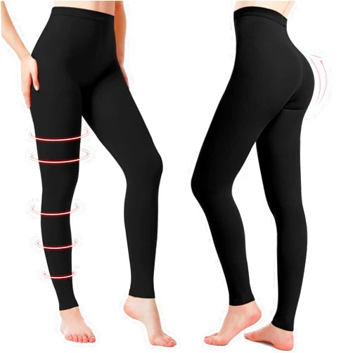 Lakicool 2 Pairs Medical Compression Pantyhose for Women, 20-30mmHg Graduated Support Tight Pants, Opaque Footless