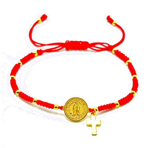 HANDYLUXE Handmade Red String Bracelet with Virgin Mary Charm Religion Cross Protection Jewelry