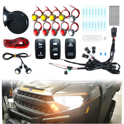 Tyranway Pre-Wired ATV UTV Turn Signal Kit, Universal Dirt Bike Street Legal Kit with Horn Reverse Hazard Turn Light Rocker Switch for Polaris Ranger Honda Pioneer Can-Am Kawasaki Golf Cart