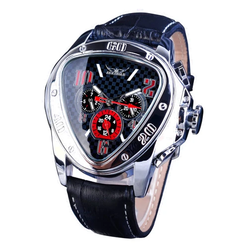 FORSINING Winner Fashion Mechanical Wrist Watch Triangle Racing Dial, Waterproof Golden Skeleton Dial Automatic Movement Leather Design Mechanical Watch for Men
