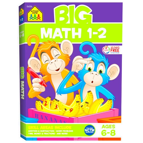 School Zone,Joan Hoffman,Ph.D. Barbara Bando Irvin,Ph.D. Shannon M. Mullally,Robin Boyer,Joe Kramer School Zone - Big Math 1-2 Workbook - 320 Pages, Ages 6 to 8, 1st Grade, 2nd Grade, Addition, Subtraction, Word Problems, Time, Money, Fractions, and More (School Zone Big Workbook Series)