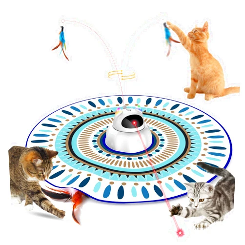 VIWIK Cat Laser Toy Automatic, 4-in-1 Interactive Cat Toys for Indoor Cats, Hide and Seek Kitten Wand Toy, USB Rechargeable Electronic Kitten Toys with Moving Feather, Cover for Bored Cats All Breeds