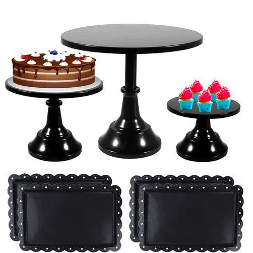 Cashger Cake Stand,7Pcs Round Metal Cake Display Stand 8/10/12Inch Dessert Table Decorations Set Cupcake Holder Party Serving Plate for Baby Shower ,Wedding ,Birthday Party ,Anniversary (Black)