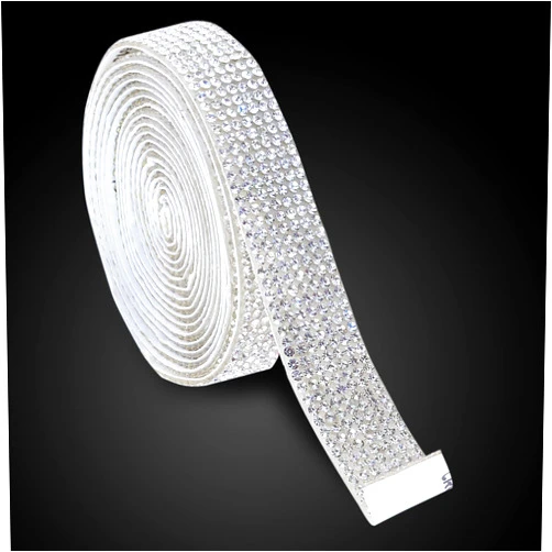 KEJUEEB 3 Yards Self-Adhesive Rhinestone Ribbon Strips,Crystal Diamond Sticker,Glitter Bling Tape Roll Banding Belt Wrap for Crafts DIY Event Dress Shoes Phone Car Party Decorations (White 7 Rows)