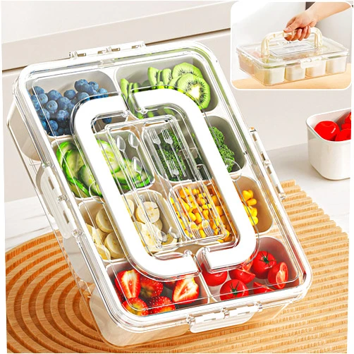 Ximei Snackle Box Container Snackle Box Charcuterie Container Divided Serving Tray With Lid Snack Tray Candy Tray Portable Snack Platters Clear Organizer For Candy, Fruits, Nuts, Snacks (8 Compartments)