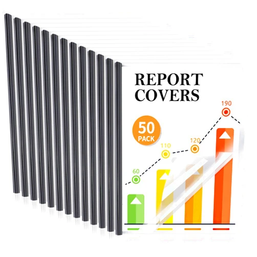 COIDEA 50 Pack Report Covers with Sliding Bar, Clear Report Covers for A4 and Letter Size Paper, Presentation Folders Resume Document Covers for School Office, Black