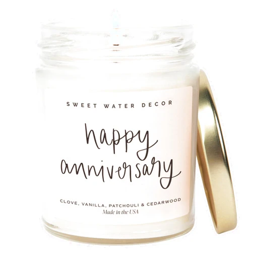 Sweet Water Decor Happy Anniversary Candle - Scented Candle for Home - 9oz Clear Jar with 40 Hour Burn Time, Made in USA - Anniversary Gifts for Him or Her, Milestone Anniversary Gifts