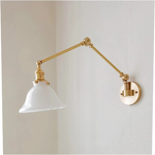 BKEKM Wall Sconce Adjustable Swing Arm Wall Lights Copper Retro Wall Lamp with Wire and Switch Vanity Light Folding Wall Mount Lamp
