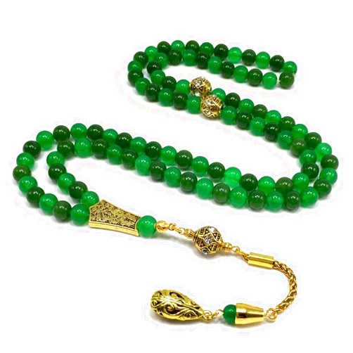 ALBATROSART Special Prayer Beads Series -99 beads- Tesbih Tasbih Tasbeeh Misbaha Masbaha Subha Sebha Sibha (Green Jade Natural Stone -8 mm 99 beads-)
