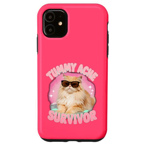 I Survived Tummy Ache Survivor My Tummy Hurts Joke iPhone 11 Tummy Ache Survivor Funny Cat Meme Retro Vintage Sarcastic Case