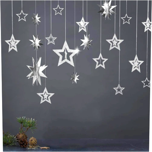 Decor365 Glitter Silver Star Garlands 3D Star Decorations Hanging Paper Garland Planet Galaxy Twinkle Little Star Birthday Bachelorette Bridal Christmas Graduation New Year Ramadan EID Party supplies