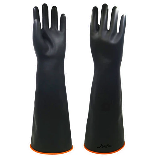 JustSeen Chemical Resistant Latex Gloves, 14'' 18'' 22'' Industrial Heavy Duty Work Rubber Glove, Black Color One Pair