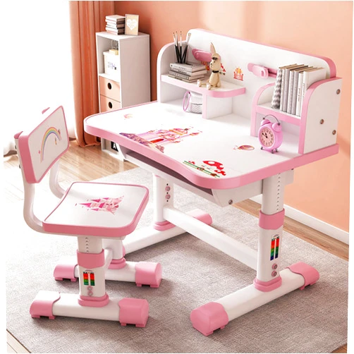 Tulkdexi Kids Functional Desk,Scientific Separation, Children School Study Table Chair Set with Cartoon Pattern, Ergonomic Desk Chair with Large Writing Board Pink, 3888047