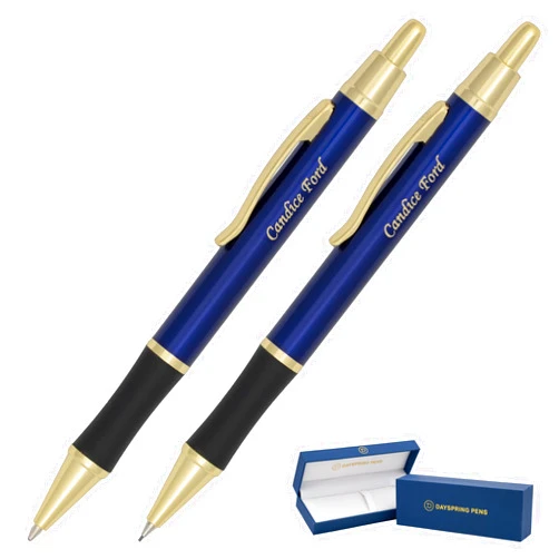 Dayspring Pens - Personalized Monroe Blue Ballpoint Pen and Pencil Set with Gift Case. Engraved Gift for Graduation, Birthday, or Business. Custom Click-Action Pen and Pencil Gift Set.