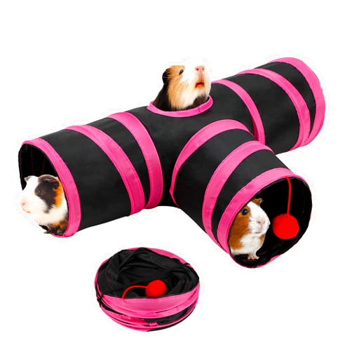 Rypet Guinea Pig Tunnel, 3 Way Collapsible Rabbit Tunnel, Small Pet Tunnels and Tubes with Interactive Ball for Rabbit Ferret Hamster Chinchilla Hedgehog Hiding and Resting