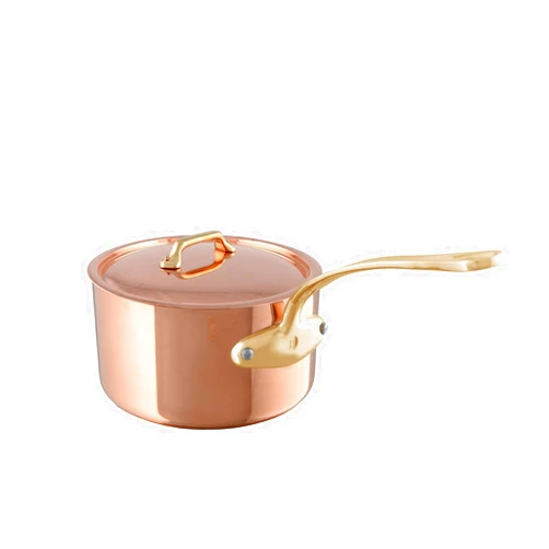 Mauviel M'Heritage 200 B 2mm Polished Copper & Stainless Steel Sauce Pan With Lid, And Brass Handles, 1.8-qt, Made in France