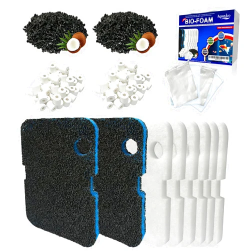 Aquavico 16-Pack Aquarium Filter Media Set Compatible with Penn-Plax Cascade 700 & 1000 Canister Filters | Includes Bio Sponge Filters, White Floss Pads, Activated Carbons, Ceramic Rings & Mesh Bags