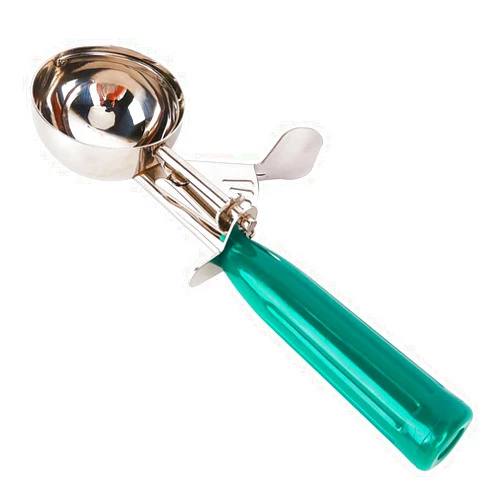 Longluosi Cookie Scoop Set With Plastic Handle, Portion Control Ice Cream Scoop with Trigger, Size Large（2.49 Inch）, Polishing 18/8 Stainless Steel Cupcake Scoop, Green Handle