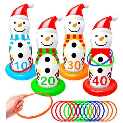 Kengvo Christmas Ring Toss Game Inflatable Snowman Christmas Party Games for Kids Family Adults Xmas Activities Supplies Decoration Indoor Outdoor Garden Toys 4 Scoreboard Snowman,12 Plastic Rings Gifts