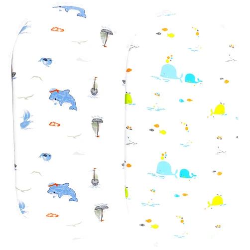 Knlpruhk Bassinet Fitted Sheets for Munchkin Brica Fold n Go Travel Bassinet, Luckydove - Fits Any 18 x 30 Inch Oval Mattress 2 Pack, 100% Jersey Knit Cotton 190GSM, Ultra Soft Breathable, Dolphin and Whale