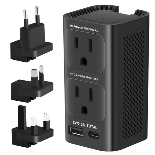 IPLUSO 220V to 110V Converter for European Travel, 220 to 110 Voltage Converter US to Europe with 1 USB C and 1 USB A, Universal Travel Adapter Power Converter Adapter Combo with Type A C G I