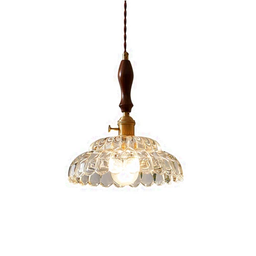 JHBHQKX Led Lights Nordic Glass Bedside Bedroom Kitchen Single Head Chandelier Japanese-Style Simple Walnut Wood Bar Counter Decorated E27/E26 25cm