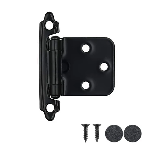 JQK 1/2 Inch Overlay Cabinet Door Hinges Black, 20 Pack 10 Pairs Flush Face Mount Cupboard Self-Closing Kitchen Cabinet Hinges with Door Bumper, CH200-BK-P20