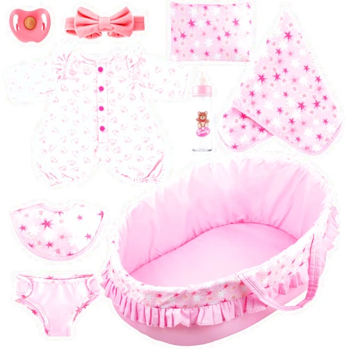 GAGAKU 18 Inch Doll Bassinet - Baby Doll Bed with Carry Handle & Pink Accessories Set for Girls & Kids, Reborn Baby Dolls Accessories