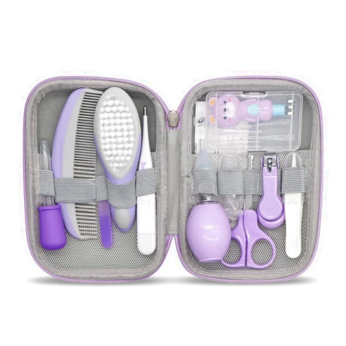 Suhctuptx Baby Grooming Kit, 15 in 1 Portable Baby Safety Care Kit with Baby Brush and Comb Set Nail Clippers Nasal Aspirator etc for Nursery Newborn Infant Girl Boys Keep Clean Baby Essentials (Purple)