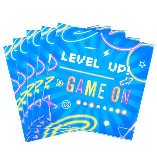 WERNNSAI WERNNSA Video Game Party Decorations - 50PCS Disposable Neon Gaming Paper Napkins Game On Video Level Up Birthday Party Supplies for Kids Boys Video Game Night Theme Party Baby Shower